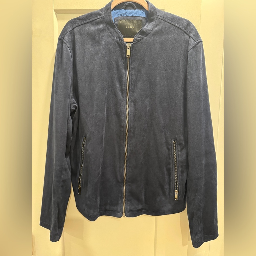 Zara men’s faux suede bomber jacket (Blue)